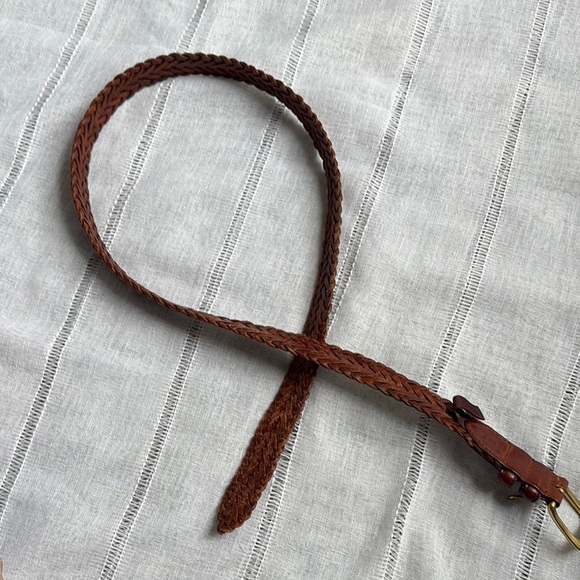 Brown Leather Braided Belt with Brass Buckle - Picture 9 of 10